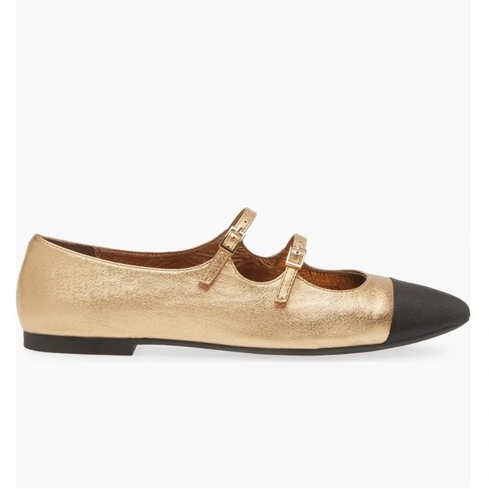 Jeffrey Campbell NEW Satine Double Strap Gold Metallic Mary Jane Flat Size 9.5